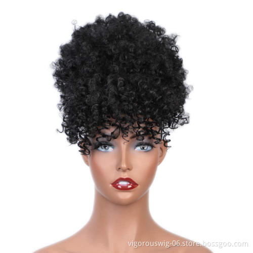 High Quality Headwrap Machine Made Dropshipping Black Short Afro Wholesale Cheap Spring Curly Wig With Headband Attached